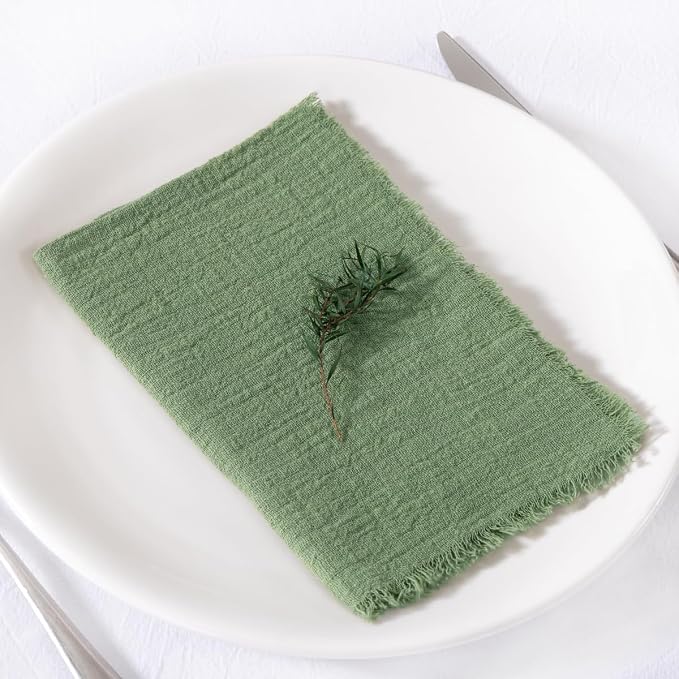 MLMC 6 Pack Sage Green Cloth Napkins with Fringe Boho Linen Napkins Washable Reusable Rustic Dinner Table Decor 17"×17" for Wedding Party Bridal Baby Shower Home Decor