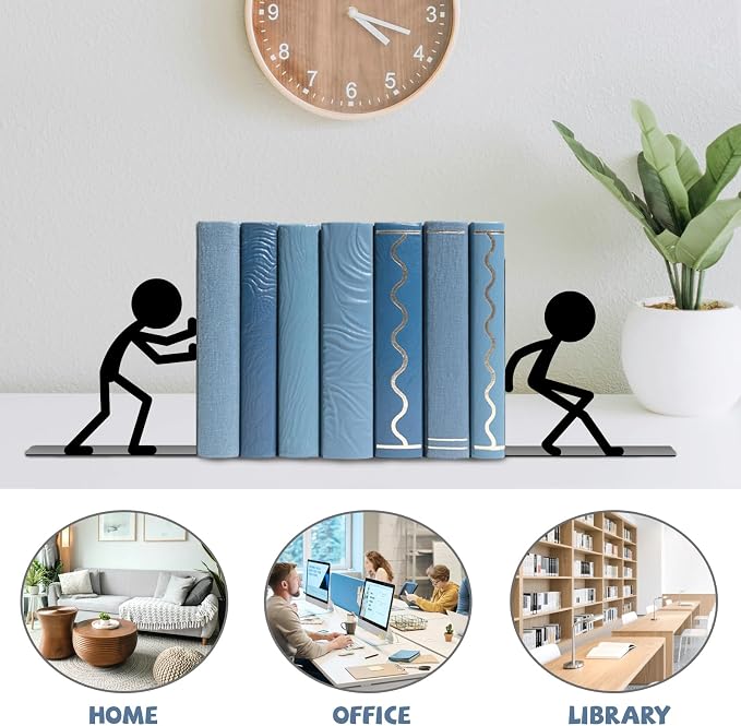 Metal Figurine Bookends People Bookends Decorative Cute Book Ends for Shelves Shelf Stoppers for Reading Decor Bookshelf Decor Home Office Desk Decor