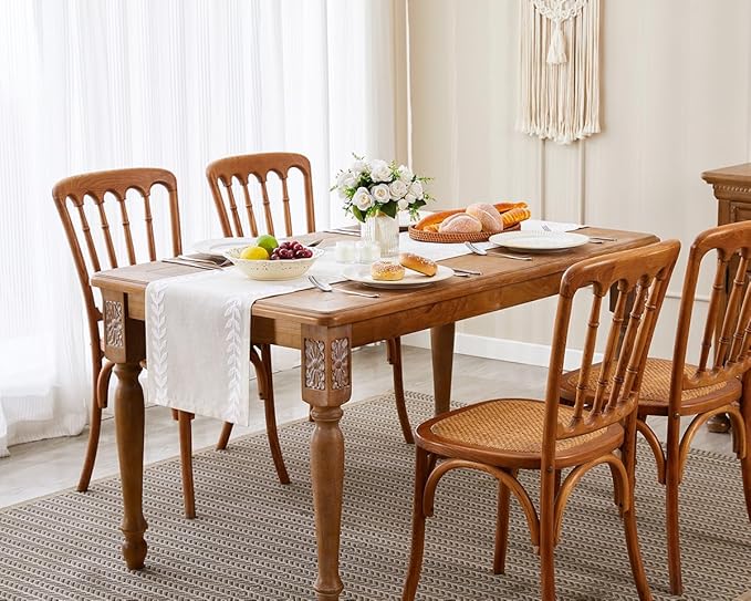 Wracra Embroidered Table Runner Irregular Willow Leaf Table Runners 36 Inches Long for Dresser Home Dining Table Decor,14 x 36 Inch, White