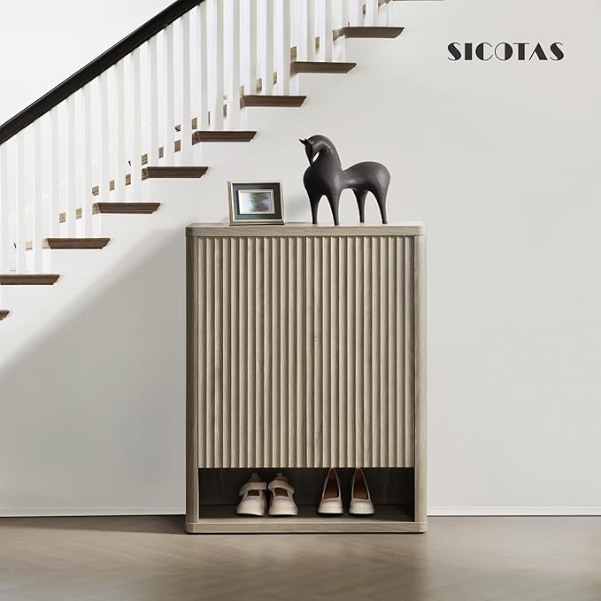 SICOTAS Shoe Cabinet 44" Tall Large Storage Organizer Modern Shoe Rack with Doors & 4 Shelves Mid Century Free Standing 6-Tier Cabinet for Entryway Hallway Living Room Closet