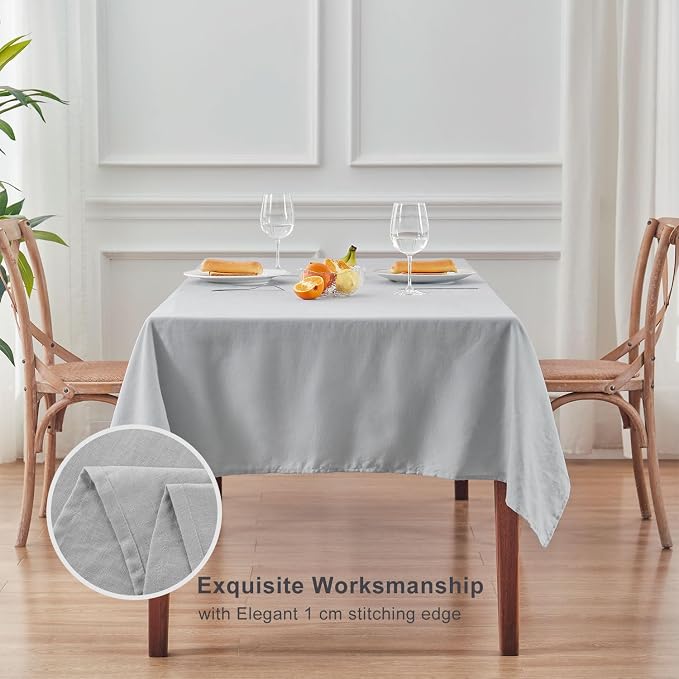 TOSMO 100% French Linen Tablecloth, Washable Farmhouse Rectangle Table Cloth for Kitchen, Dining, Party, Cocktail, Indoor and Outdoor Daily Use(60''x84'',Soft Grey)