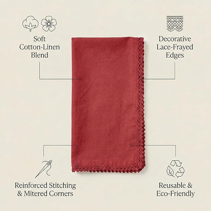ACCENTHOME Red Cloth Napkins Set of 12 18x18 inch Cotton Dinner Napkins - Washable Soft Premium Hotel Quality Reusable Napkins Perfect Table Napkins for Family Dinners, Weddings & Everyday Use