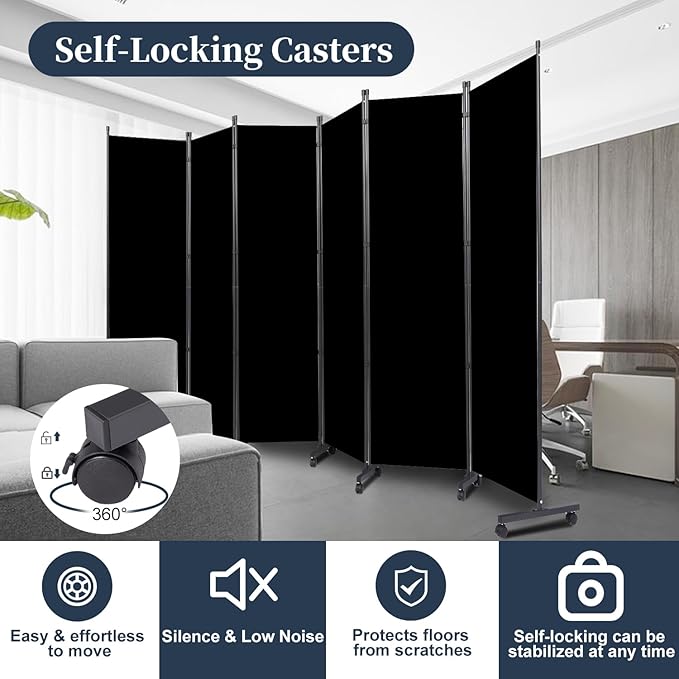 Room Divider Folding Privacy Screens W/Lockable Wheels, 132'' Partition Room Dividers Freestanding Room Divider Fabric Panel for Room Separation Wall Divider Bedroom