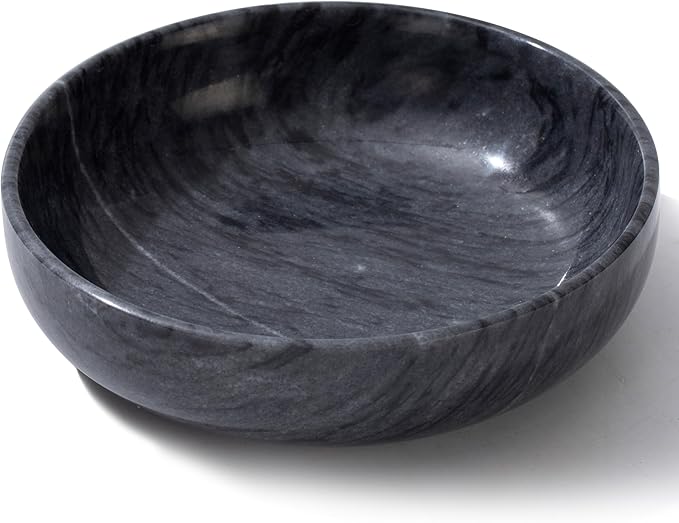 5.91'' Large Decorative Marble Bowl for Home Decor, Key, Incense Burner, Smudge, Coffee Tables Centerpiece, Soap Serving (Black)