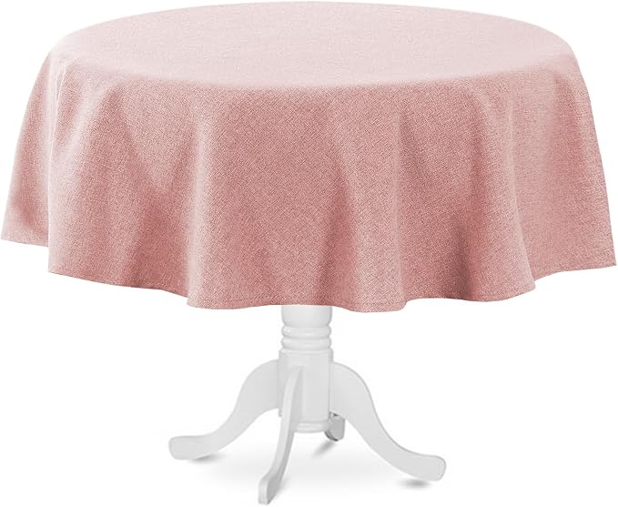 H.VERSAILTEX Linen Textured Tablecloth Round 70 inch Waterproof Decorative Table Cloth Linen Look Cover for Party Table Extra Soft and Thick Fabric, Heather Baby Pink
