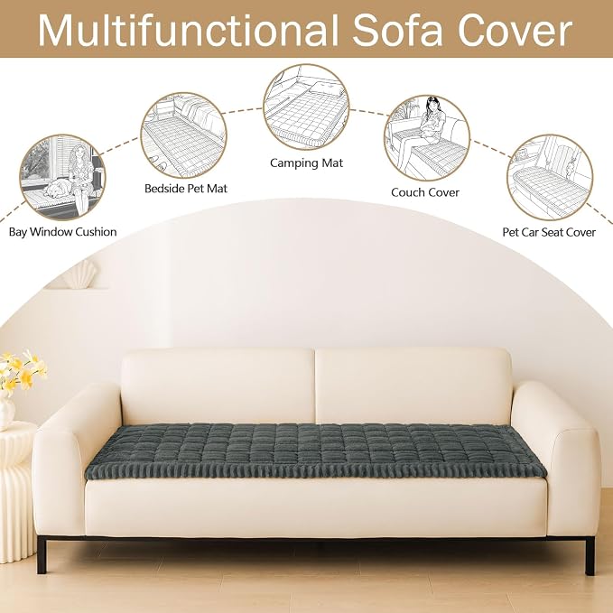 hyha Couch Cover for Dogs Washable, Non Slip Thick Flannel Sofa Protector, Pet Friendly Plush Furniture Cover for Sectional Sofa & Loveseat (Dark Grey, 43" x 82.7")