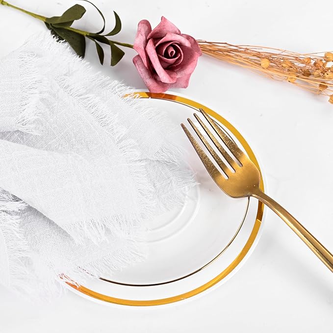 36 Pack White Handmade Cloth Napkins 16 x 16 Inch Cotton Linen Napkins with Fringe, Washable and Reusable Napkins, Soft Rustic Boho Fringe Cloth Napkins for Dinners, Parties, Wedding