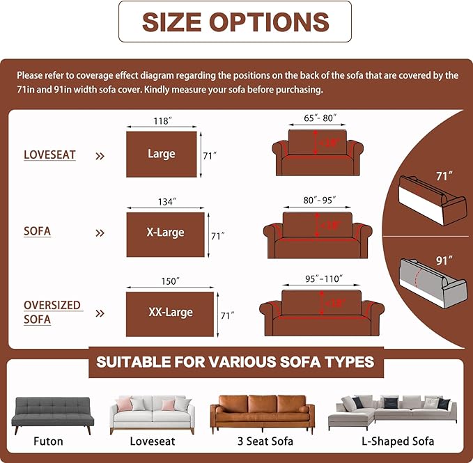 DREAMINGO Sofa Covers for 3 Cushion Couch Chenille Couch Cover Blanket Minimalism Style Furniture Protector Living Room Sectional Couch Covers Washable Chocolate Brown, 71"x134"