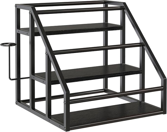 Coffee Syrup Rack Organizer, 3 Tier Countertop Storage Shelves, Kitchen Storage, 12 Syrup Bottle Stand Holder for Wine, Liquor, Kitchen Coffee Station Organizer Rack, 13.8"x13.4"x13.0",Black