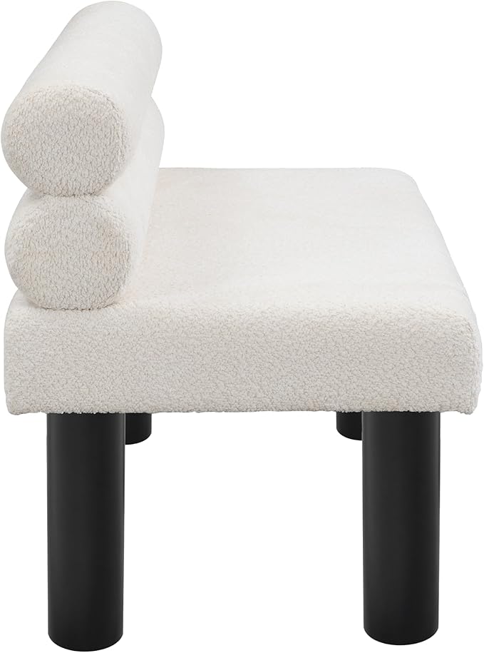 Christopher Knight Home Wally Boucle Upholstered Dining Bench, Modern Large Dining Room Chair, Entryway Ottoman Bench, Bedroom End of Bed Seating, Armless Desing and Wooden Frame, Milky White+Black