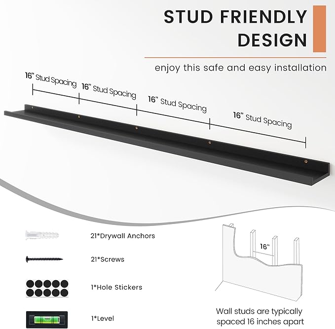 FLYJOE Floating Picture Ledge Shelves for Wall Set of 4, 72 Inch Wall Shelves with Lip Long Large Nursery Book Shelf for Toys Storage Kids Bookshelf Wall Mounted Living Room Bedroom Decor Frames