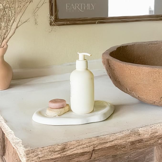 Natural Marble Trinket Tray – 9"x6" Cloud Shaped Decorative Dish for Jewelry, Keys, Perfume, Cosmetics, Vanity, Bathroom, Candle, Kitchen & Countertop | Stone Catchall or Gift (Rainy White)