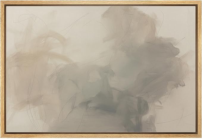 MUDECOR Framed Canvas Print Wall Art Calm Beige Modern Abstract Cloud Form Illustrations Minimalism Decorative Bohemian Zen for Living Room, Bedroom, Office - 16"x24" NATURAL