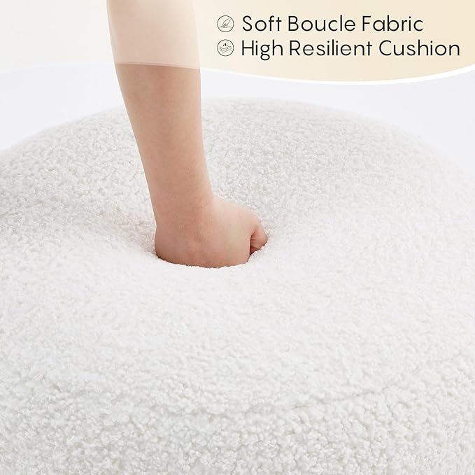 Flouki Pouf Ottoman Footrest, Foot Stools, Modern Round Upholstered Ottomans, Ottomans Pouffe, for Living Room, Bedroom, Entryway, Dorm, Selected Sherpa Fabric (White, Set of 2)