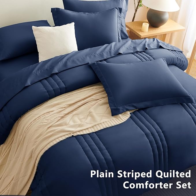 CozyLux King Size Comforter Sets - 7 Piece Bed in a Bag Navy Blue Comforter Set with Sheets Bed Set All Seasons, Soft Bedding Set with Down Alternative Comforter, Sheets, Pillowcases & Shams