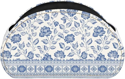 Blue and White Flower Office Desk Organizers with 5 Compartments, Remote Control Holder Desktop/TV Stand/Nightstand Remote Caddy,for Glasses/Cosmetic Brushs/Pens