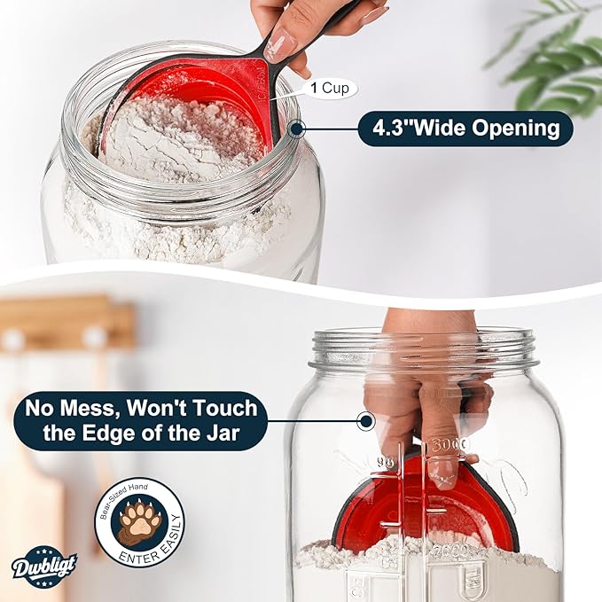1 Gallon Glass Jar with Airtight Lid, Large Mason Jar Extra Wide Mouth for Flour Sugar Food Storage Containers with Scale Mark(1 PCS), Canning Jars for Sun Tea, Kombucha, Cookie, Pickle, Fermenting