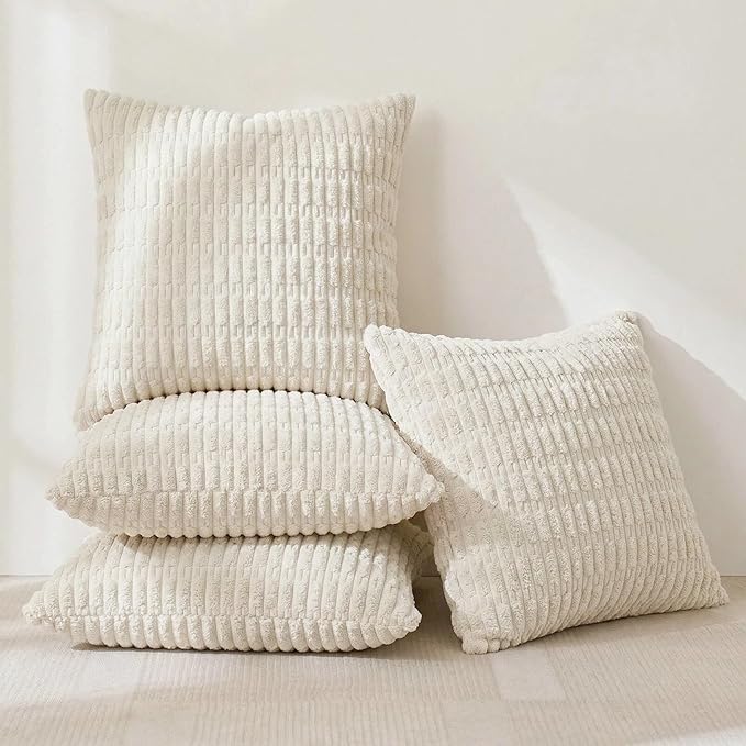 Fancy Homi 4 Packs Decorative Throw Pillow Covers for Living Room Couch Bed, Modern Farmhouse Boho Home Décor Accent Cushion Case, 18" x 18", Cream