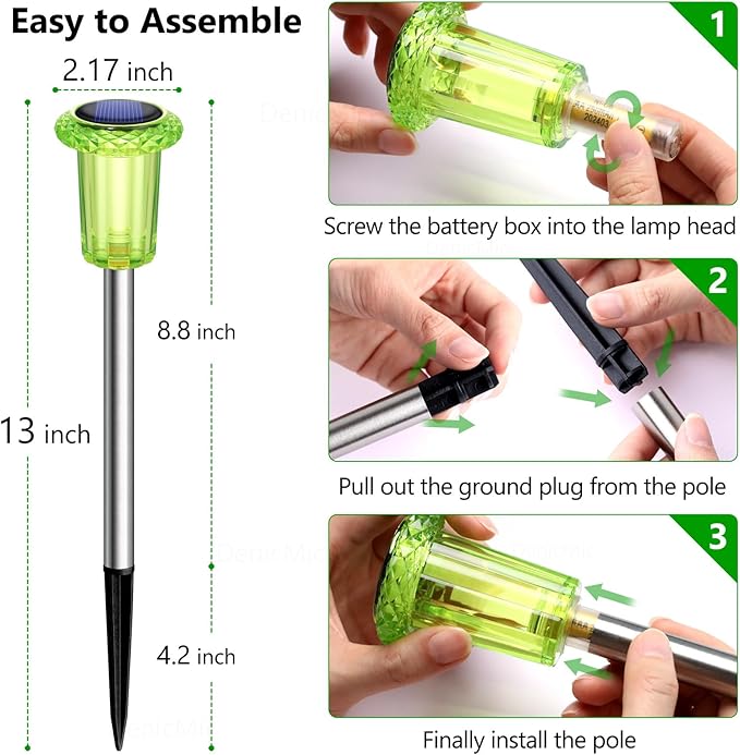 DenicMic Solar Lights Outdoor 10 Pack Waterproof Green LED Stainless Steel Stake Outside Lights for Yard Pathway Garden Driveway Walkway Landscape Path Lighting