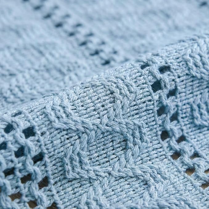 Artoid Mode Sky Blue Farmhouse Woven Rustic Hollow Table Runner, Seasonal Holiday Hollow Kitchen Dining Table Decoration for Home Party Decor 12x48 Inch