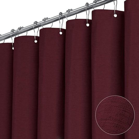BTTN Burgundy Shower Curtain - Linen Textured Heavy Duty Waterproof Cloth Shower Curtain Set with 12 Plastic Hooks, Hotel Spa Luxury Simple Decorative Thick Fabric Shower Curtains for Bathroom - 72x72