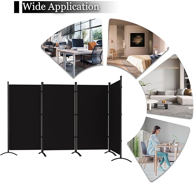 Room Divider, 6FT Tall Folding Partition Room Dividers 4 Panel, Portable and Freestanding Room Divider Screen Wall Divider for Home and Office, Black