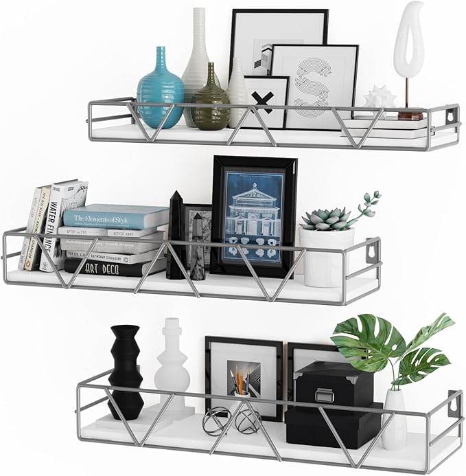 Amaoot Floating Shelves Set of 3, Home Wood Wall Shelf, Farmhouse Shelf for Bedroom, Wall Mounted Floating Shelf for Living Room, Bedroom, Bathroom, Kitchen, Office (Gray)