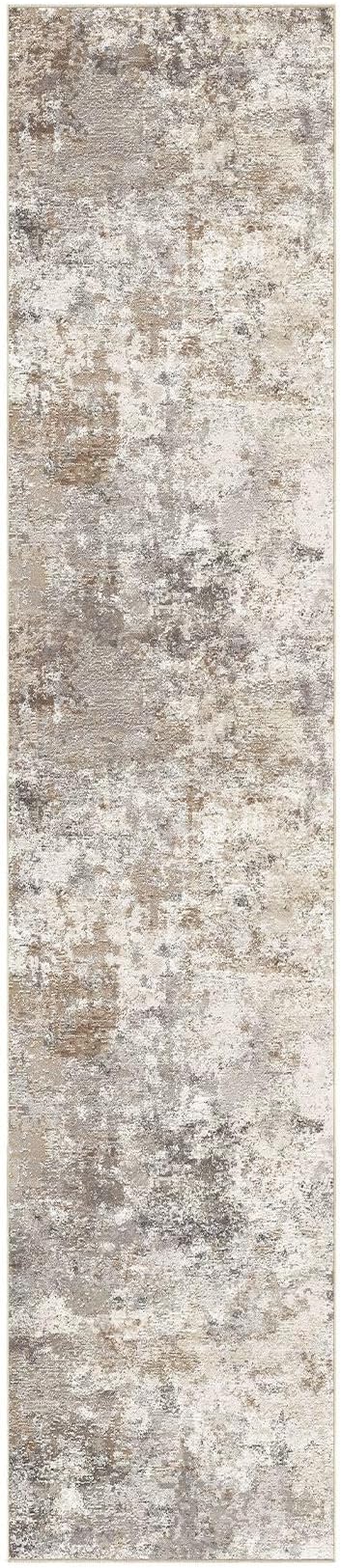 UERMEI 3x12 Washable Runner Rug for Hallway, Non Slip Low Pile Kitchen Carpet, Neutral Modern Abstract Indoor Floor Mat for Entryway Laundry, Kid & Pet Safe High Traffic Area, Brown Grey