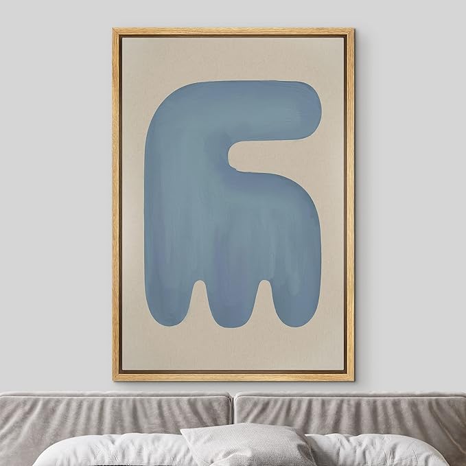 MUDECOR Framed Canvas Print Wall Art Geometric Mid-Century Blue Polygon Abstract Shapes Illustrations Minimalism Decorative Bohemian Colorful Zen for Living Room, Bedroom, Office - 16"x24" Natural