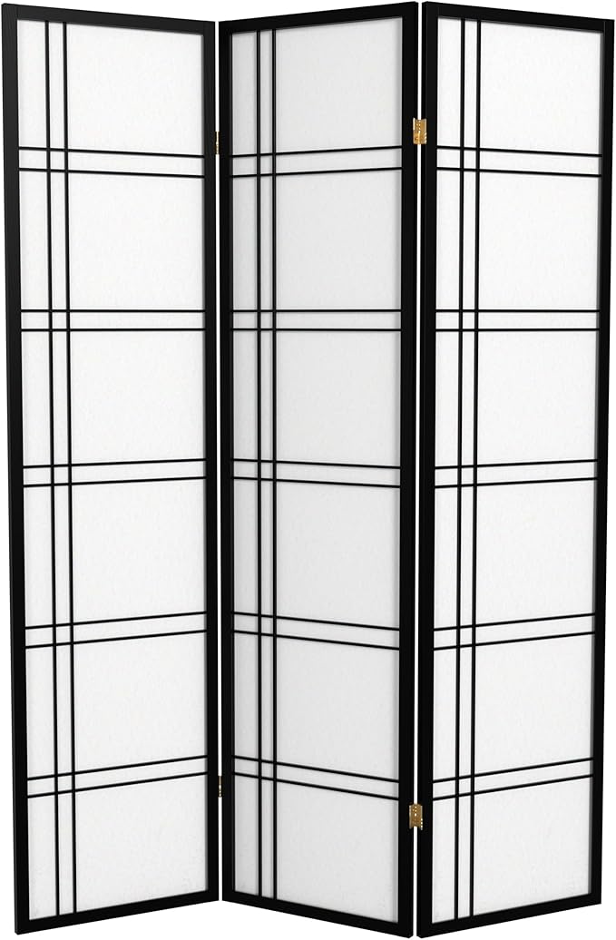 Red Lantern 6 ft. Tall Double Cross Shoji Screen - Black - 3 Panels