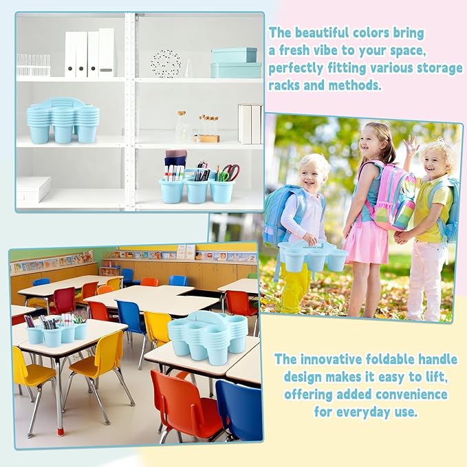 6 Pack Classroom Caddy with Handle Plastic Storage Caddy Organizer with 6 Compartments Drink Cup Caddies Holder Portable Storage Bin for Pencil, Crayon, Marker, Home Office School Supplies(Light Blue)