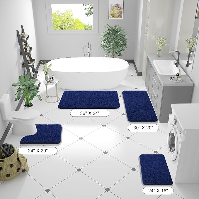 OLANLY Bathroom Runner Rugs 47x20, Extra Soft Absorbent Chenille Bath Rugs, Rubber Backing Quick Dry, Machine Washable Long Bath Mats for Bathroom Floor, Tub and Shower, Home Decor Accessories, Navy