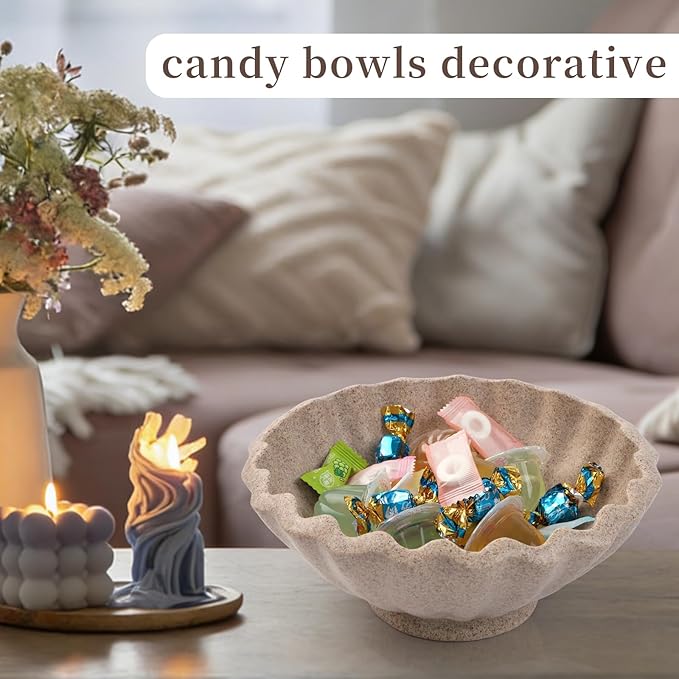 Decorative Bowl, Pedestal Key Bowl for Entryway Table, Resin Wavy Bowl for Dining Table Centerpiece Decor, Scalloped Catchall Bowl, Home Decor Display Bowl, Sandstone Finish