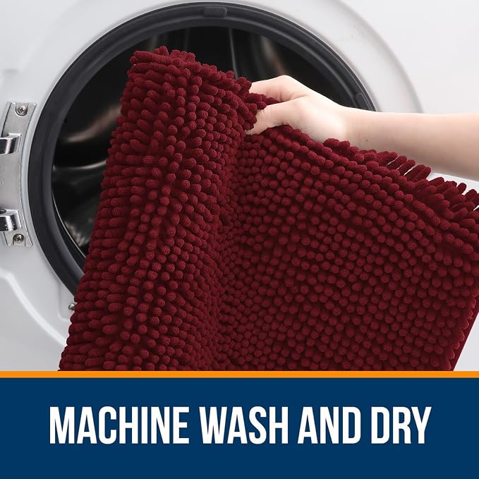 OLANLY Bathroom Runner Rugs 47x20, Soft Absorbent Chenille Bath Rugs, Rubber Backing Quick Dry, Machine Washable Long Bath Mats for Bathroom Floor, Tub and Shower, Home Decor Accessories, Burgundy
