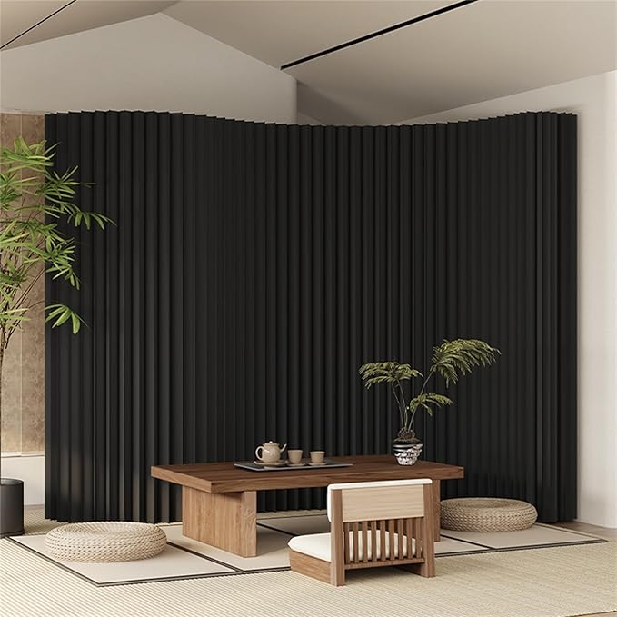 Paper Room Divider, Folding Black Privacy Screens, Decorative Enterprise Office Temporary Divider Wall,Indoor Folding Portable Partition Screen for Home Dorm Office Studio Exhibition Store