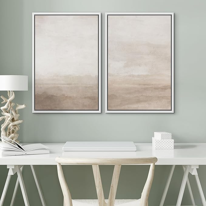 SIGNWIN Framed Canvas Print Wall Art Abstract Wave Pattern Modern Art Minimalist Neutral Decor for Living Room, Bedroom, Office - 24"x36"x2 White
