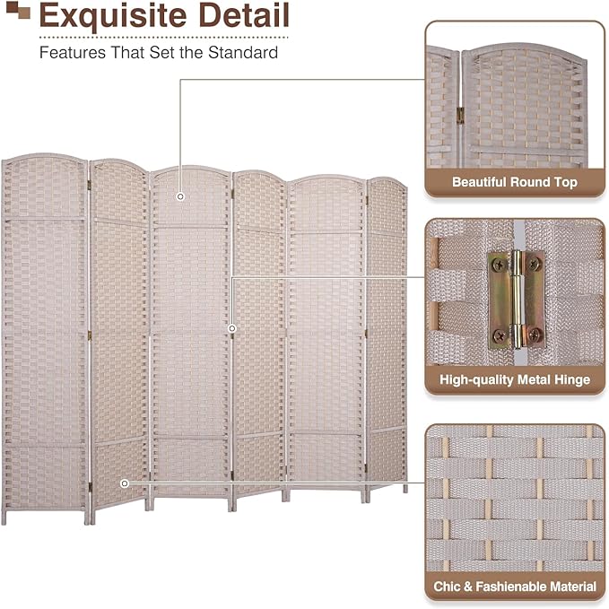 Room Divider 6 Panel 5.6 FT Tall Privacy Screen Waterproof Wood Frame Partition Room Dividers and Folding Privacy Screens Freestanding Wall Divider Indoor and Outdoor for Portable Room Separation
