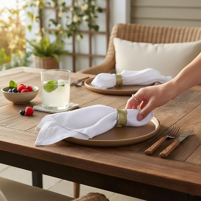 Linen Napkins –100% French Flax – Stonewashed Pure Linen Cloth Napkins - Size 18 Inch x 18 Inch – Set of 4 (Pure White)
