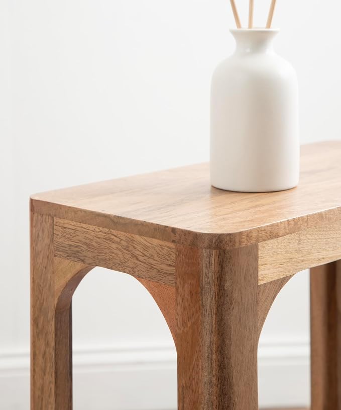 Kate and Laurel Dahl Modern Slatted Wooden Slim Side Table, 16 x 8 x 24, Natural Wood, Transitional Wood Narrow End Table for Use as Living Room Plant Stand or Small Bedroom Nightstand