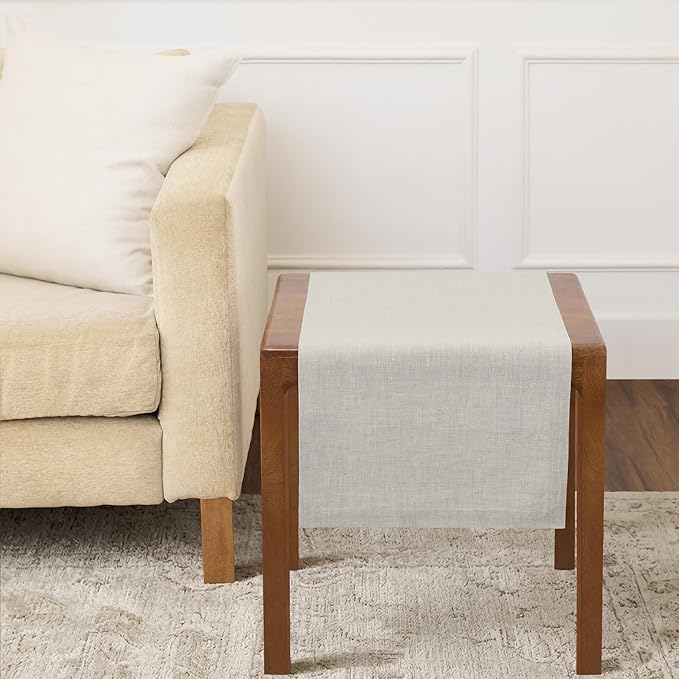 Solino Home Linen Short Table Runner 36 Inches - Athena, 100% Pure Linen Oyster Grey Table Runner 14 x 36 Inch Ideal for Dresser and Coffee Tables - Summer