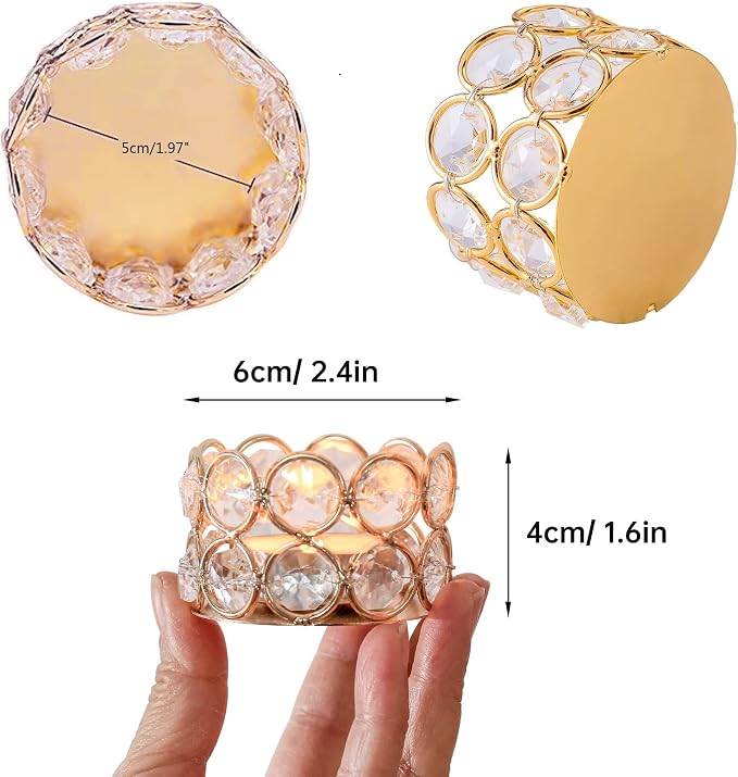 Pack of 20 Gold Crystal Tealight Candleholders - Candlestick Bowls Tea Lamp Candle Holders, Votive Candlestick Holders for Table Centerpieces, Diwali Decorations for Wedding Holiday Party Home Decor