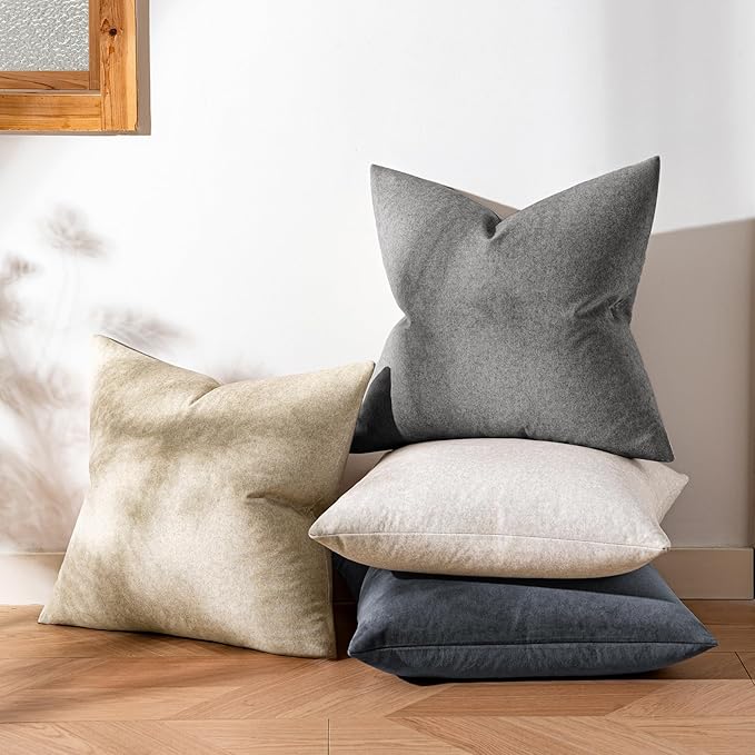 a moment Waterproof Throw Pillow Covers Set of 4,18x18 Inch Outdoor Stain Resistant Pet Friendly Pillowcases Cushion Covers for Patio Sofa and Living Room,Soft Charcoal