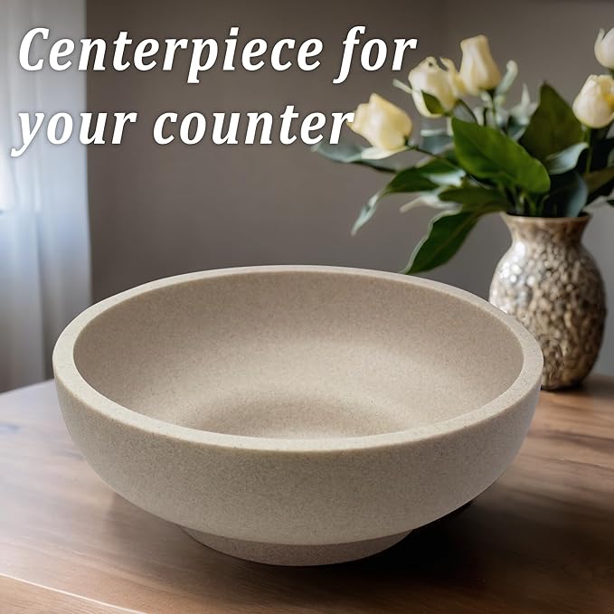 LIN CHUAN Large Decorative Bowl, Fruit Bowl for Kitchen Counter, Modern Resin Bowl for Home Decor, Key Holder for Entry Table, Sand Beige