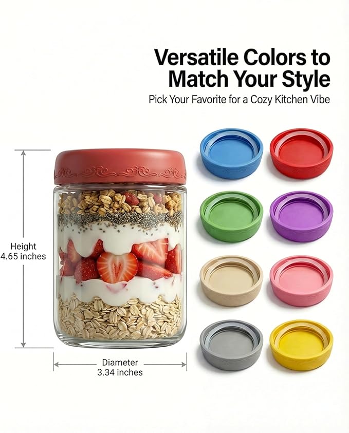 16oz 8Pack Glass Overnight Oats Jars Containers with Airtight Leakproof Lids, Reusable Mason Jars for Meal Prep, Yogurt Parfaits, Smoothies, Salads & Healthy Breakfast(16oz-8Pack)