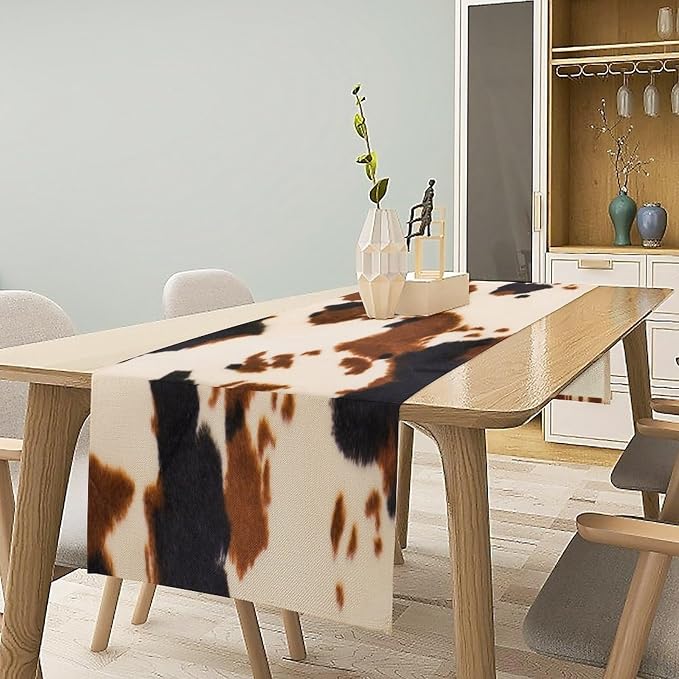 Cow Print Table Runner,Rustic Cottage Country Farm Animal Fur Pattern Table Runner for Coffee Table Dining Room Table Bedroom Party Holiday Decor 13x120inch