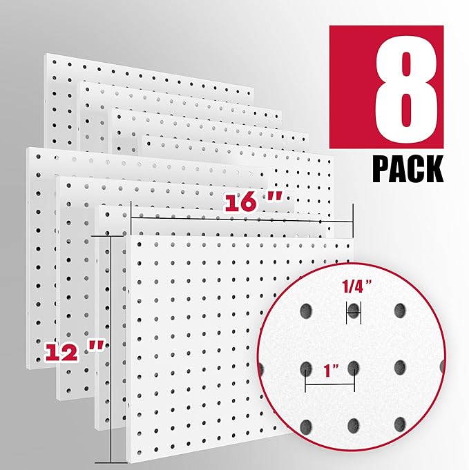 Spampur Peg Board, 8 Pack Metal PegBoard Organizer with Accessories, White Pegboard Panels with 50 Pcs Hooks and Baskets, Wall Organizer for Office, Craft Room Organization, Garage, Sewing Room