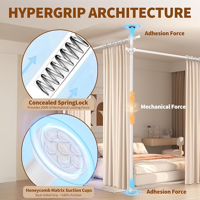 Room Divider for Room Separation,4-10ft(H) 28-209inch(W) Adjustable Temporary Privacy Wall Divider, Tension Curtain Rods No Drilling, Heavy Duty Partition Space Separator Freestanding,White