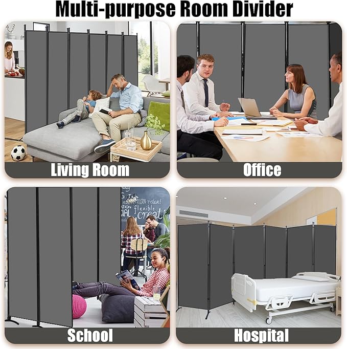 Room Divider-Folding Privacy Screens, 6 ft Partition Room Dividers Wall for Separation, Home, Office, Classroom, Studio (Grey, 6 Panel)