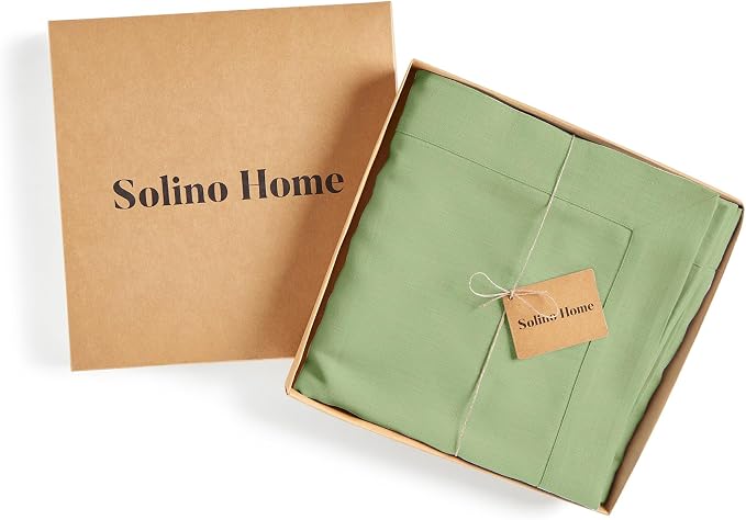 Solino Home Linen Tablecloth 60 x 90 Inch - 100% Pure Linen Laurel Green Table Cloth for Rectangle Tables - Fete, Machine Washable Tablecloth for Summer