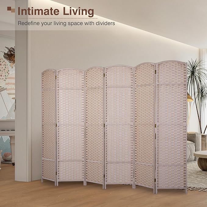 Room Divider 6 Panel 5.6 FT Tall Privacy Screen Waterproof Wood Frame Partition Room Dividers and Folding Privacy Screens Freestanding Wall Divider Indoor and Outdoor for Portable Room Separation
